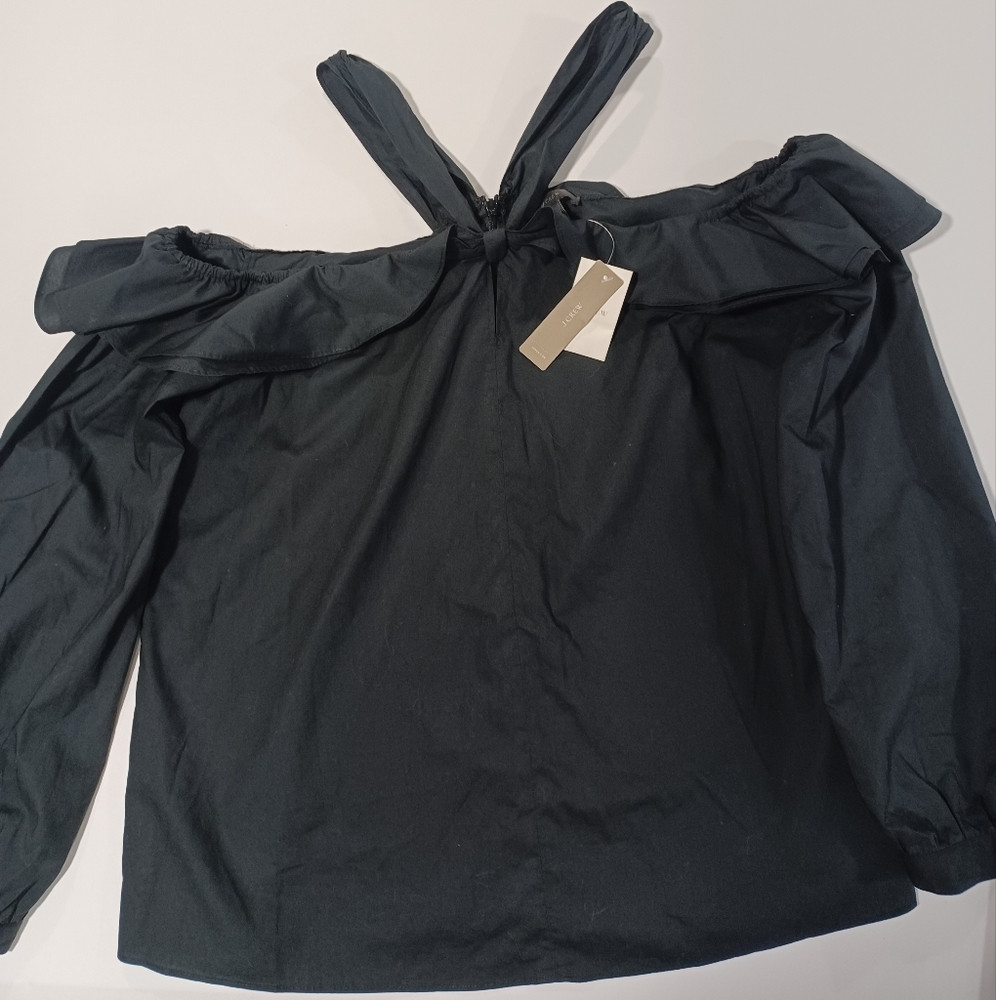 J. Crew Black Ruffled Cold Shoulder Blouse - Picture 8 of 9